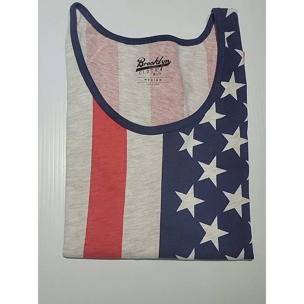 NWT Men's American Flag Tank Top BROOKLYN CLOTH Stars & Stripes Size M GREY